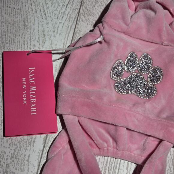 Isaac Mizrahi Size XXS Dog Track Suit Bling Pawprint Soft Pink Velour NWT - Picture 2 of 6